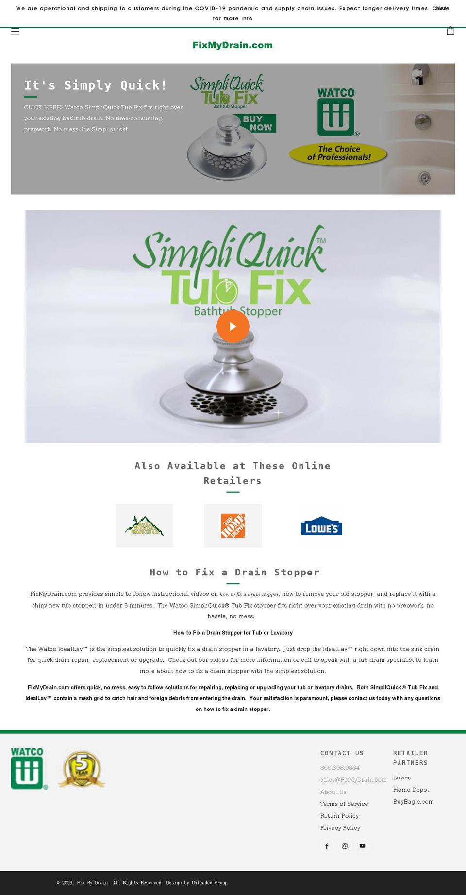 fixmydrain.com shopify website screenshot