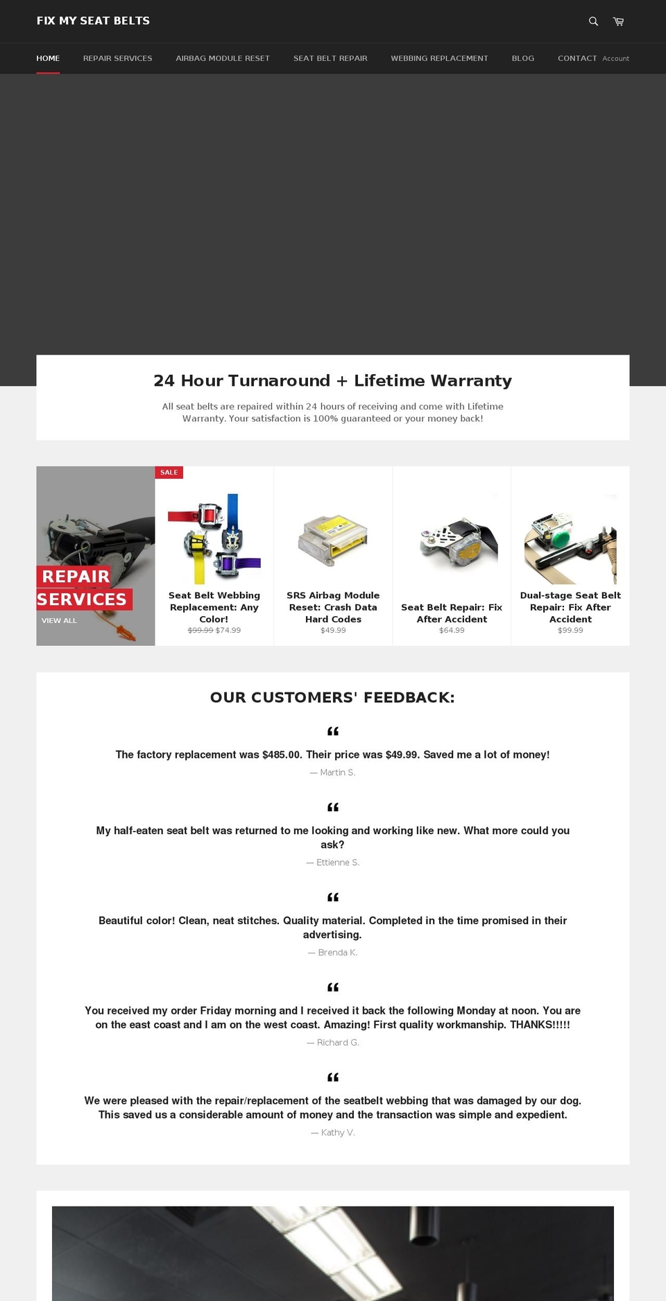 fixmyseatbelts.com shopify website screenshot