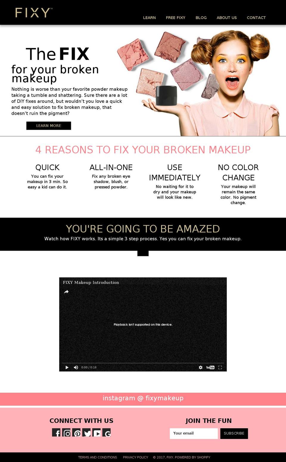 fixymakeup.com shopify website screenshot