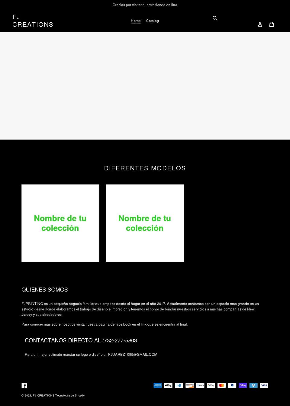 fjcreationsllc.com shopify website screenshot