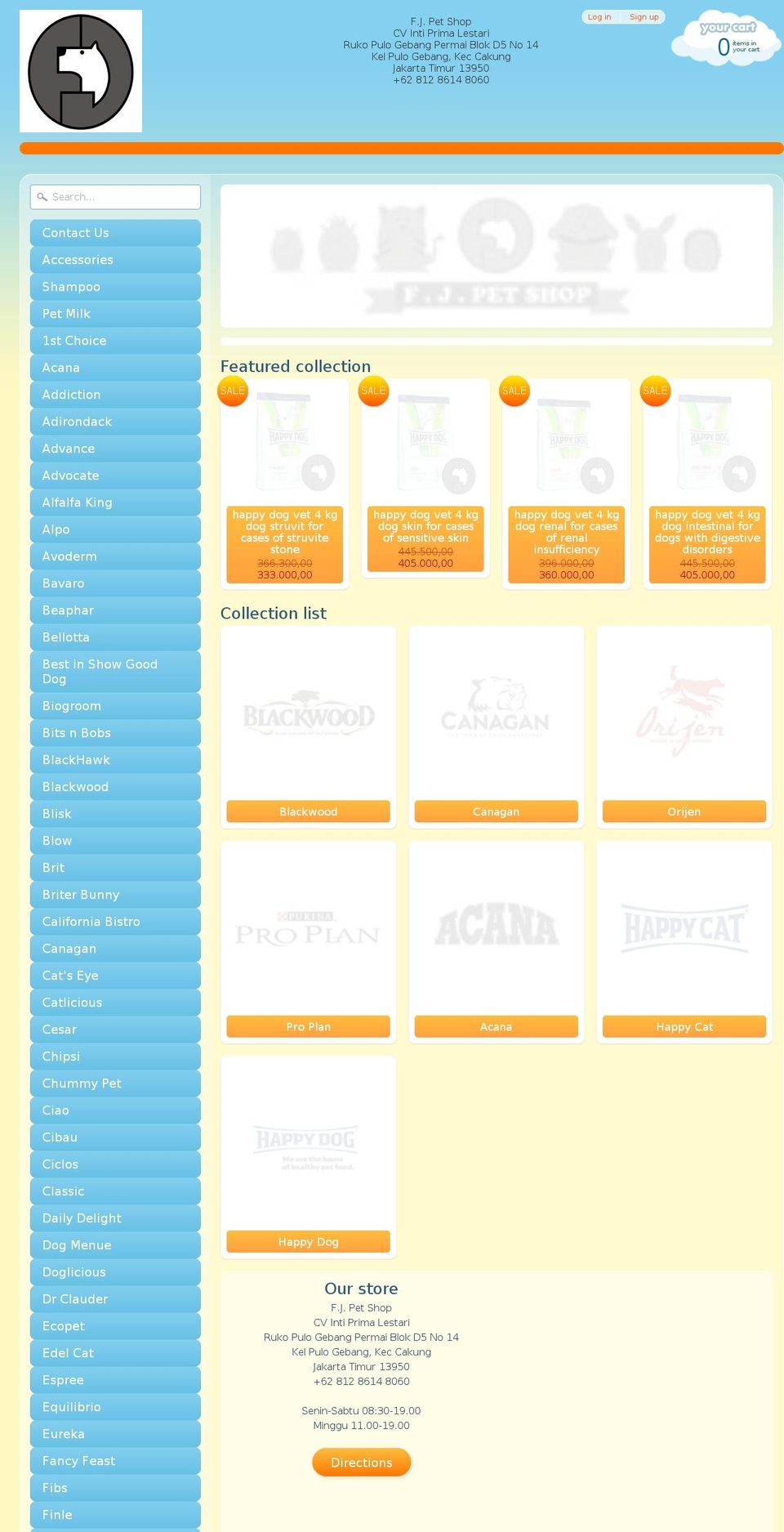 fjpetshoponline.com — Shopify storefront screenshot