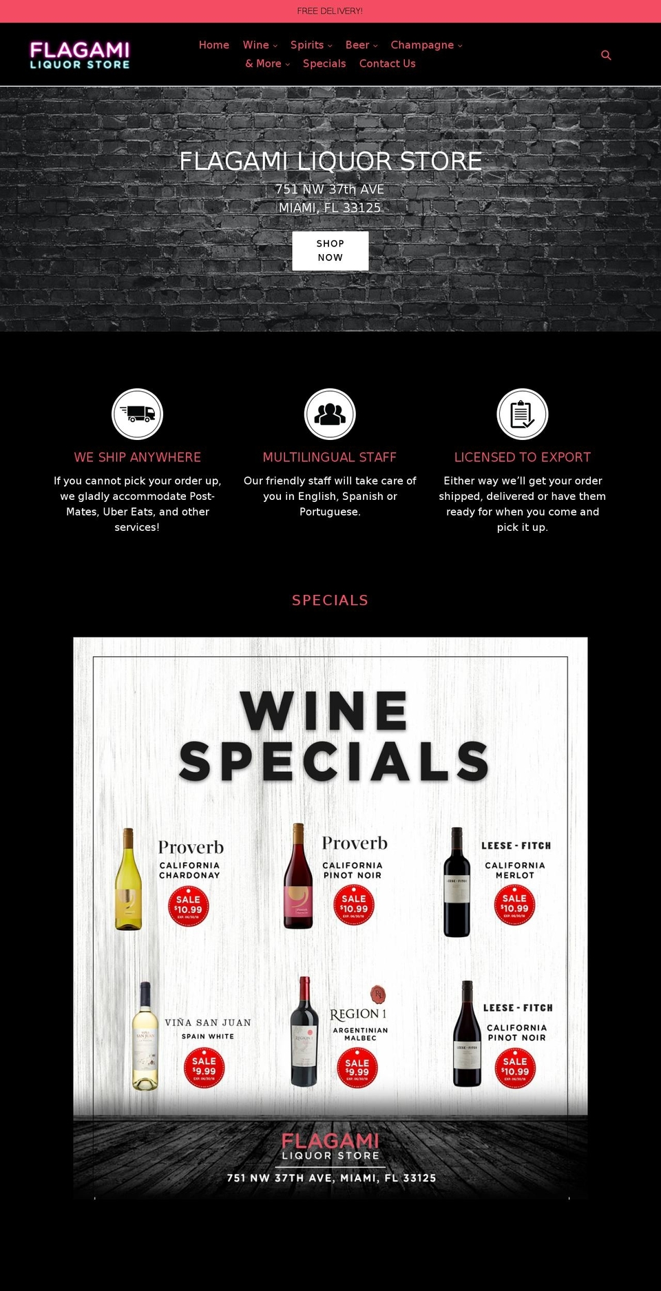 flagamiliquorstore.com — Shopify storefront screenshot