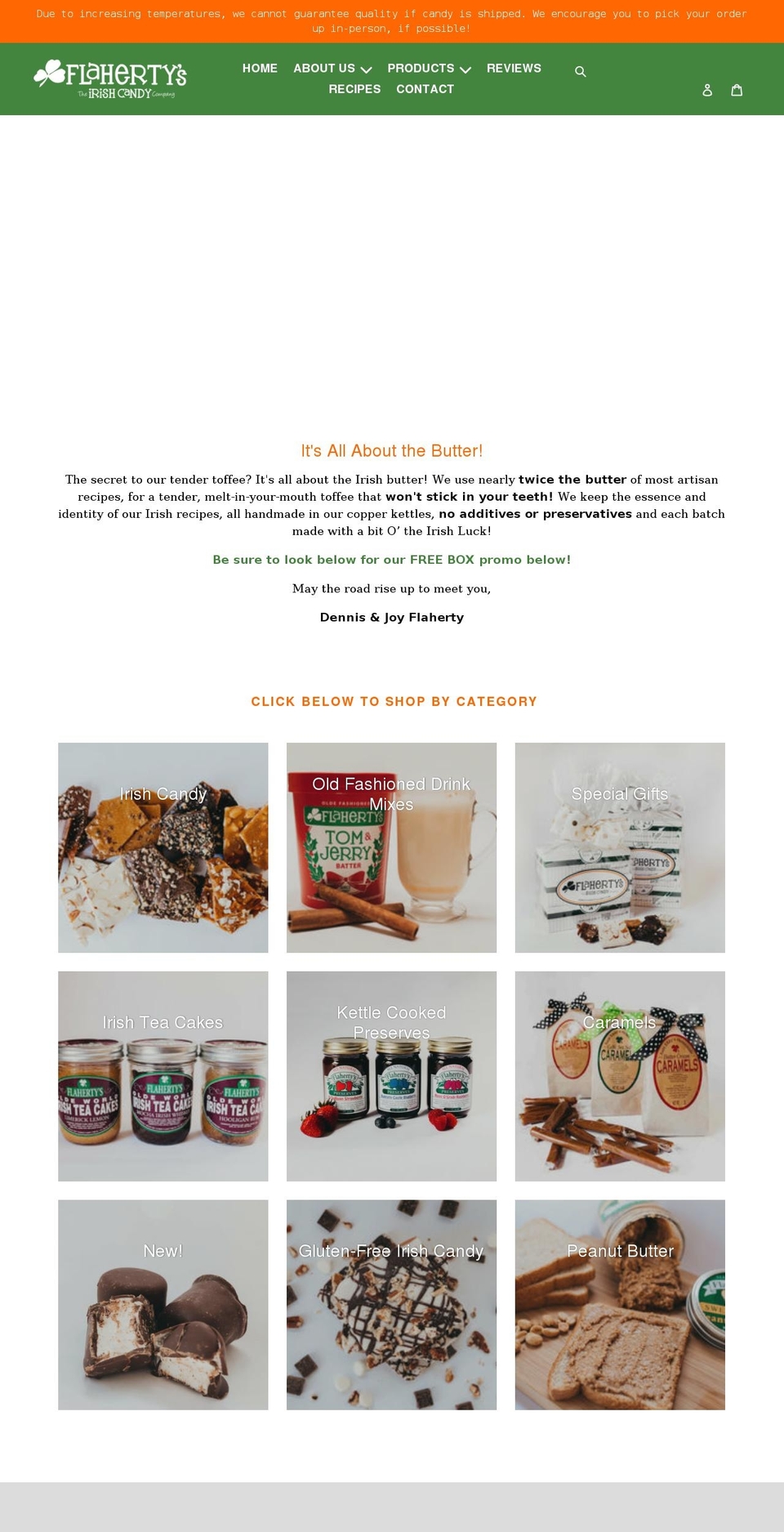 flahertyscandy.com shopify website screenshot