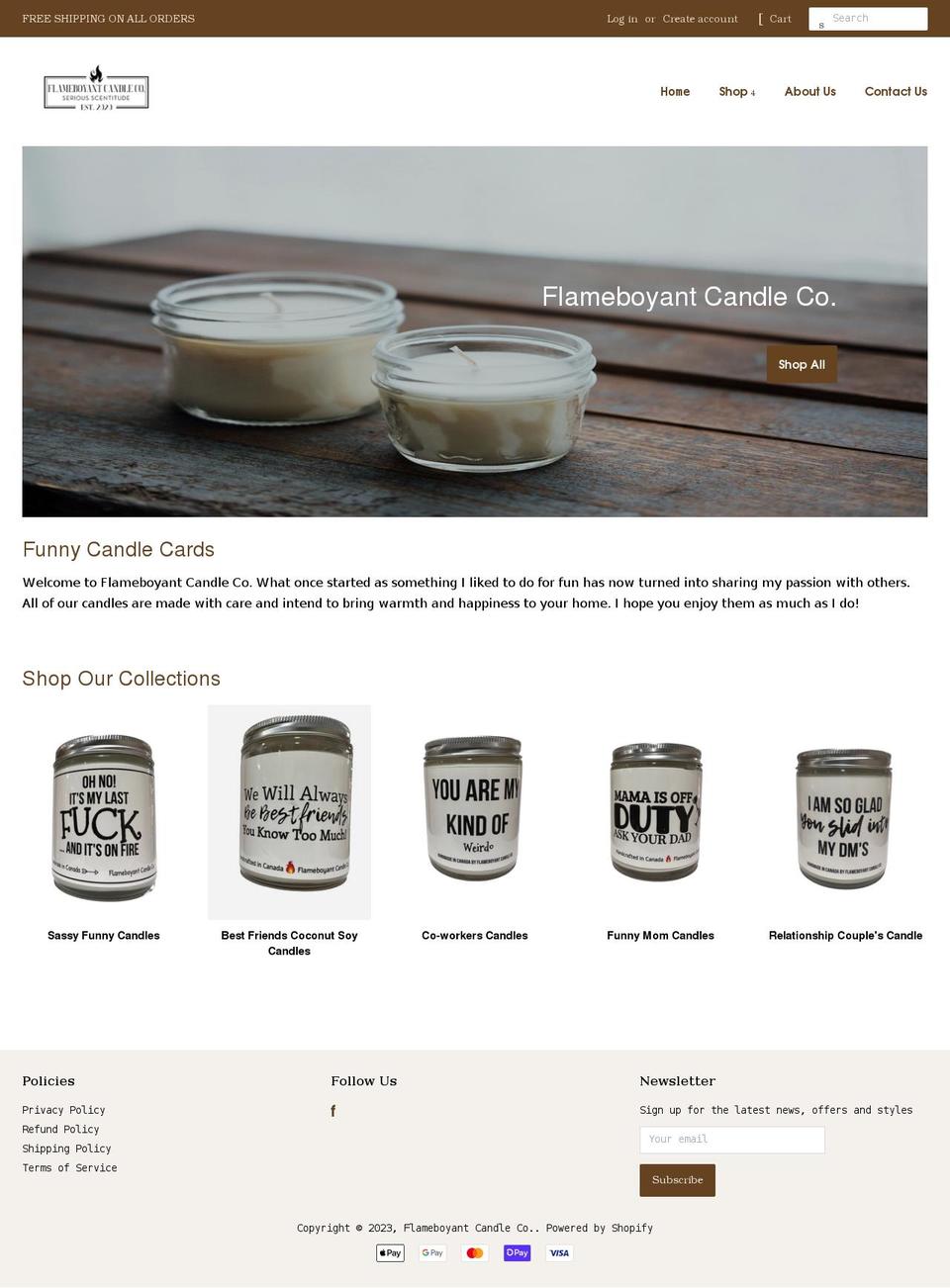 flameboyantcandleco.com shopify website screenshot