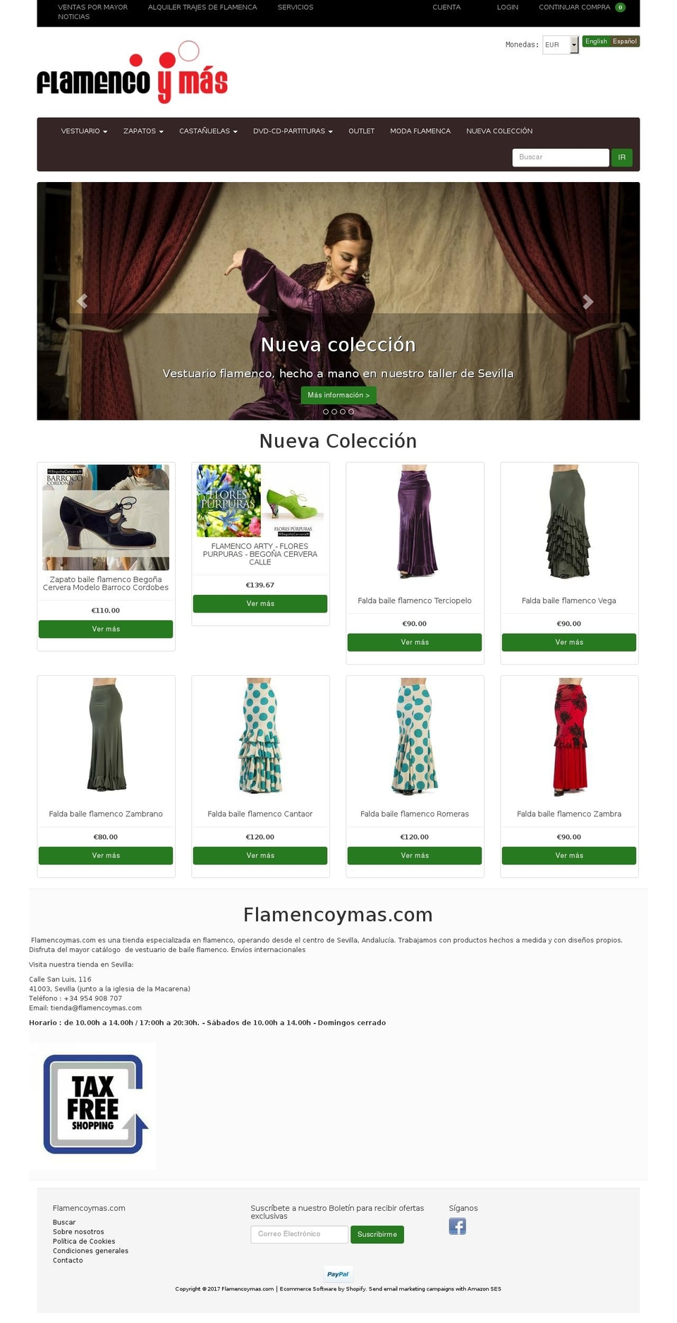 flamencoymas.com shopify website screenshot