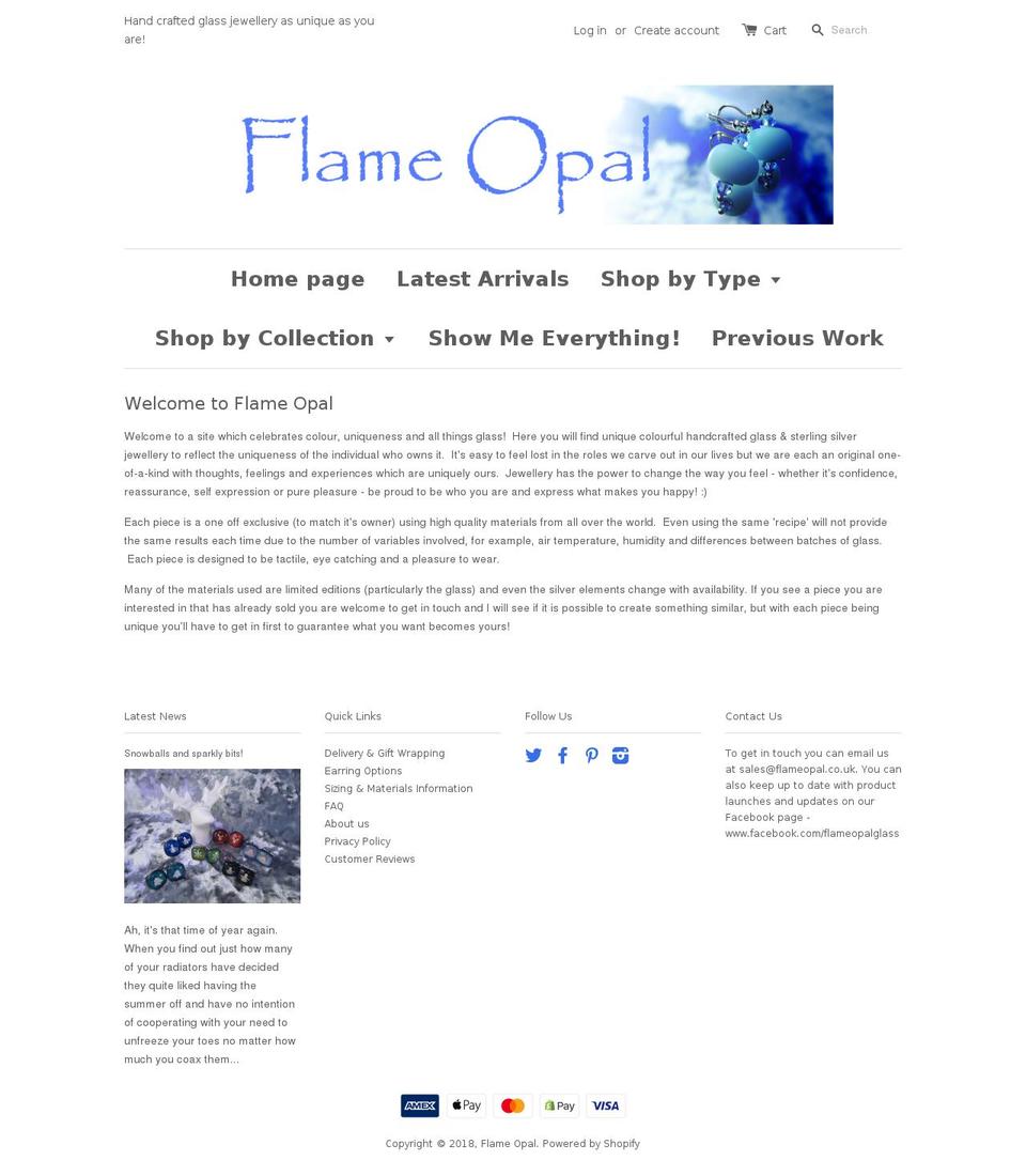 flameopal.co.uk shopify website screenshot