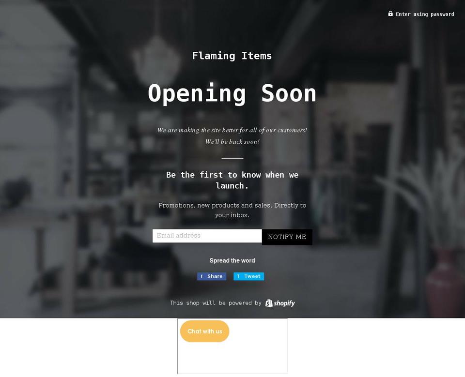 flamingitems.com shopify website screenshot