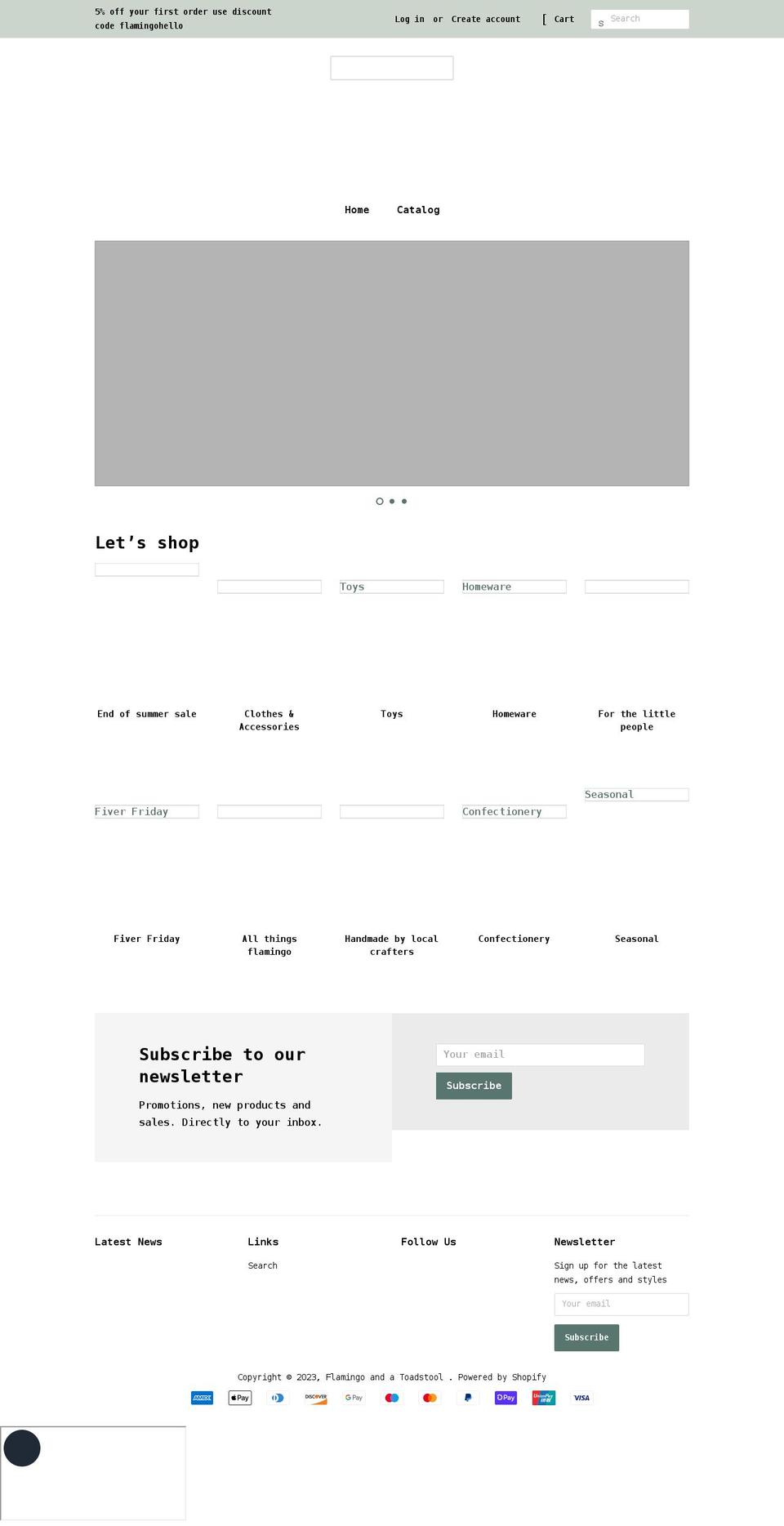 flamingoandatoadstool.org shopify website screenshot