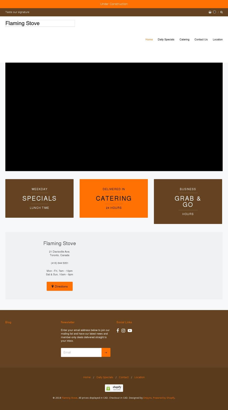 flamingstove.com — Shopify storefront screenshot
