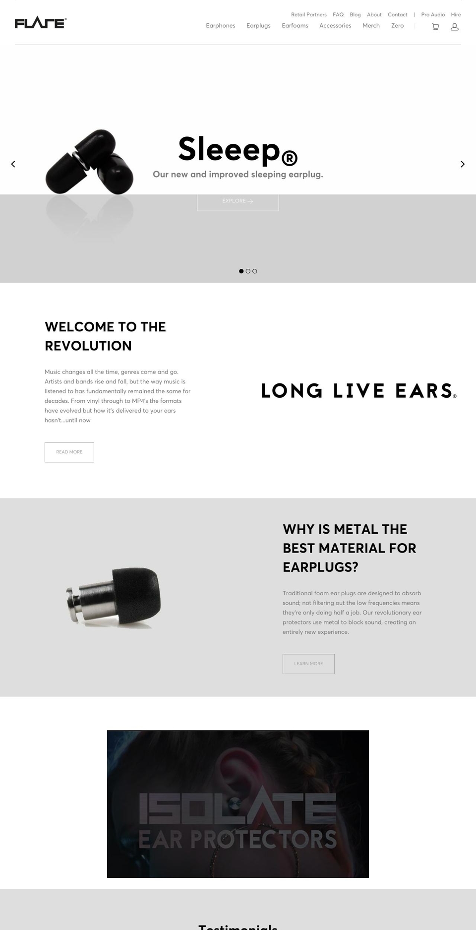 Aug 2018 - Sleeep launch Shopify theme site example flare.audio