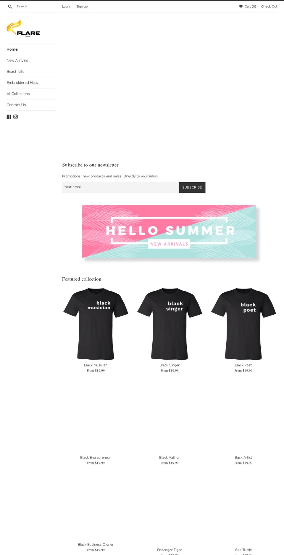 flareapparel.com shopify website screenshot