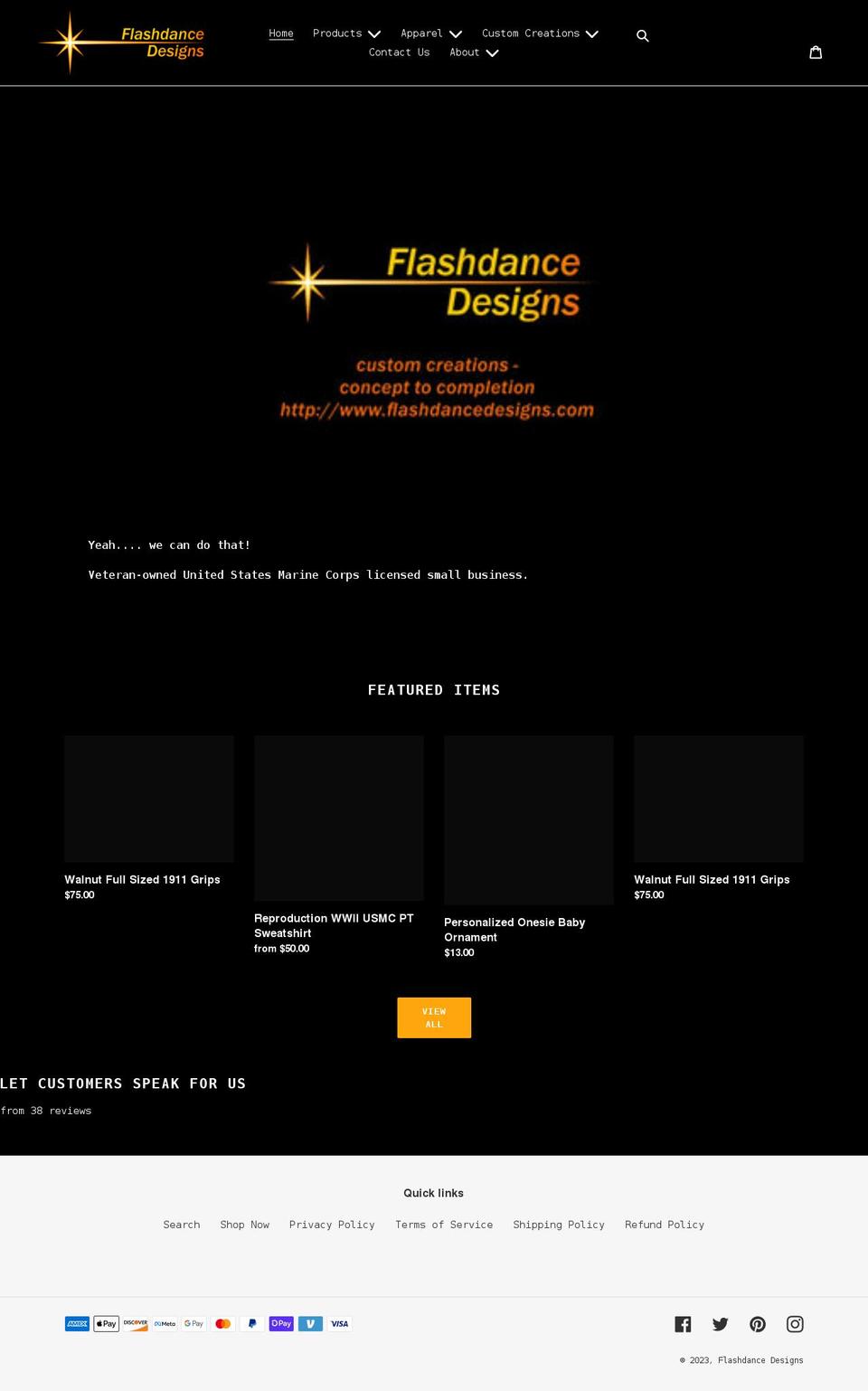 flashdancedesigns.com shopify website screenshot