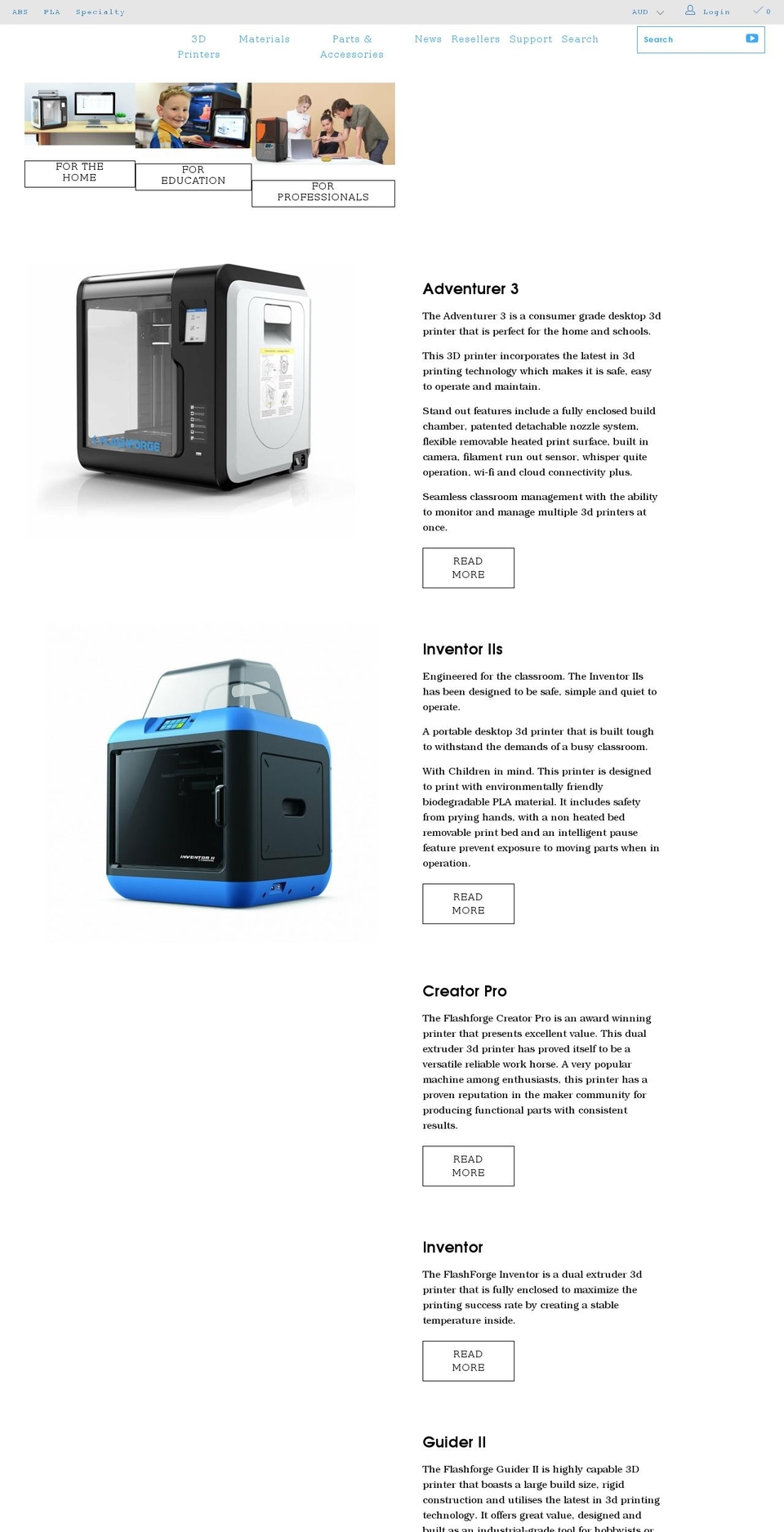 flashforge-au.com shopify website screenshot