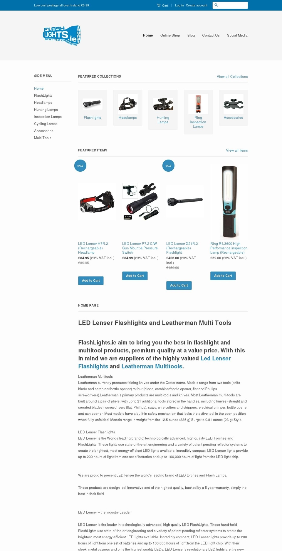 flashlights.ie shopify website screenshot