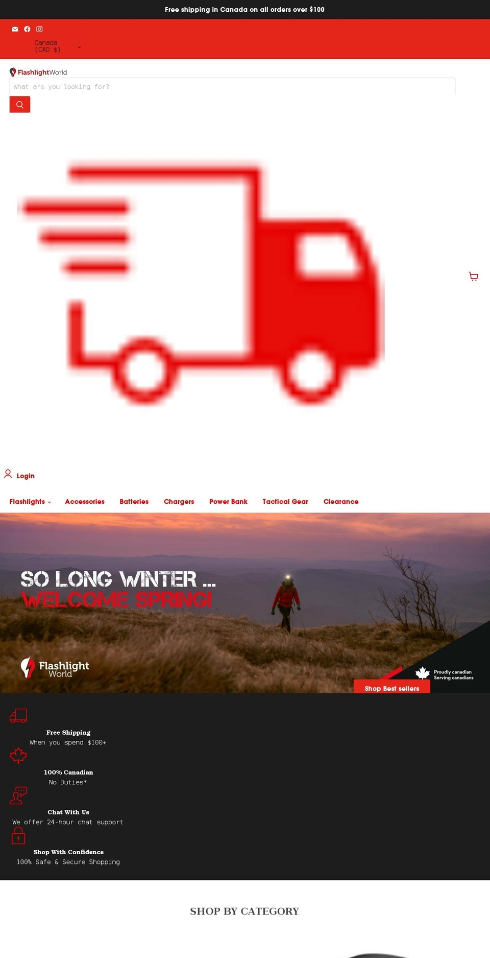 flashlightworld.ca shopify website screenshot