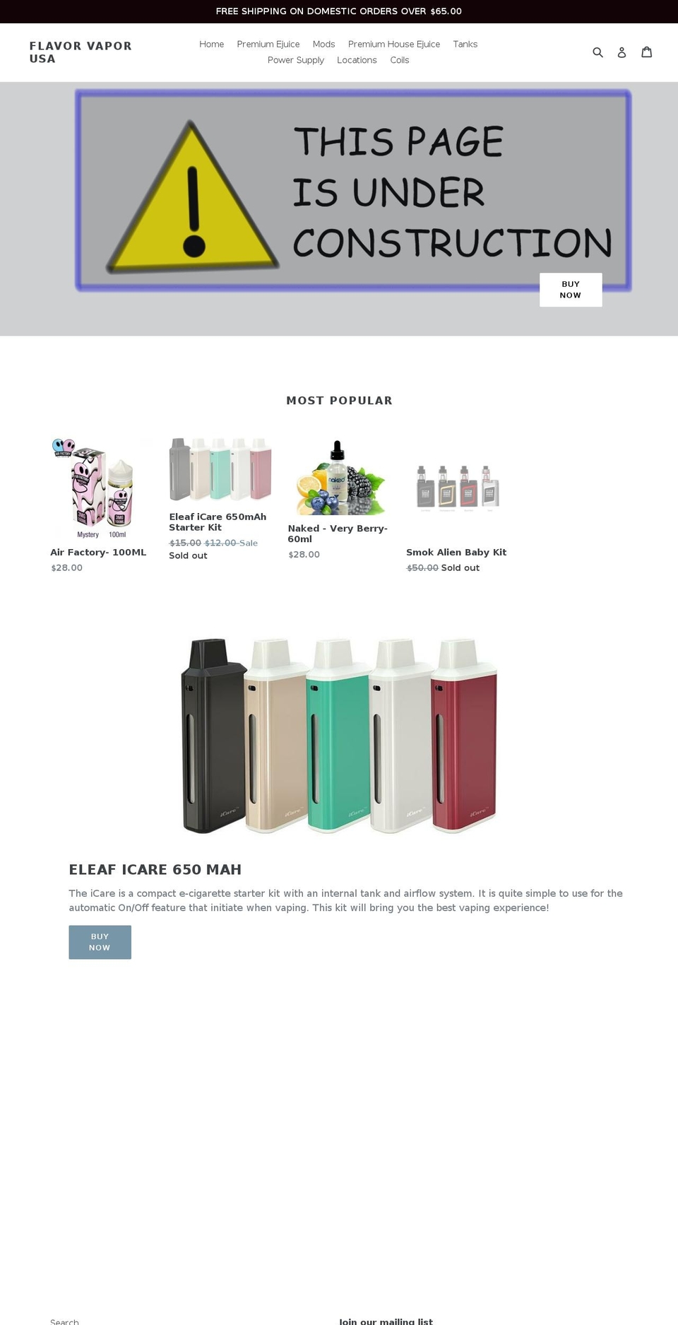 flavorvaporstore.com — Shopify storefront screenshot