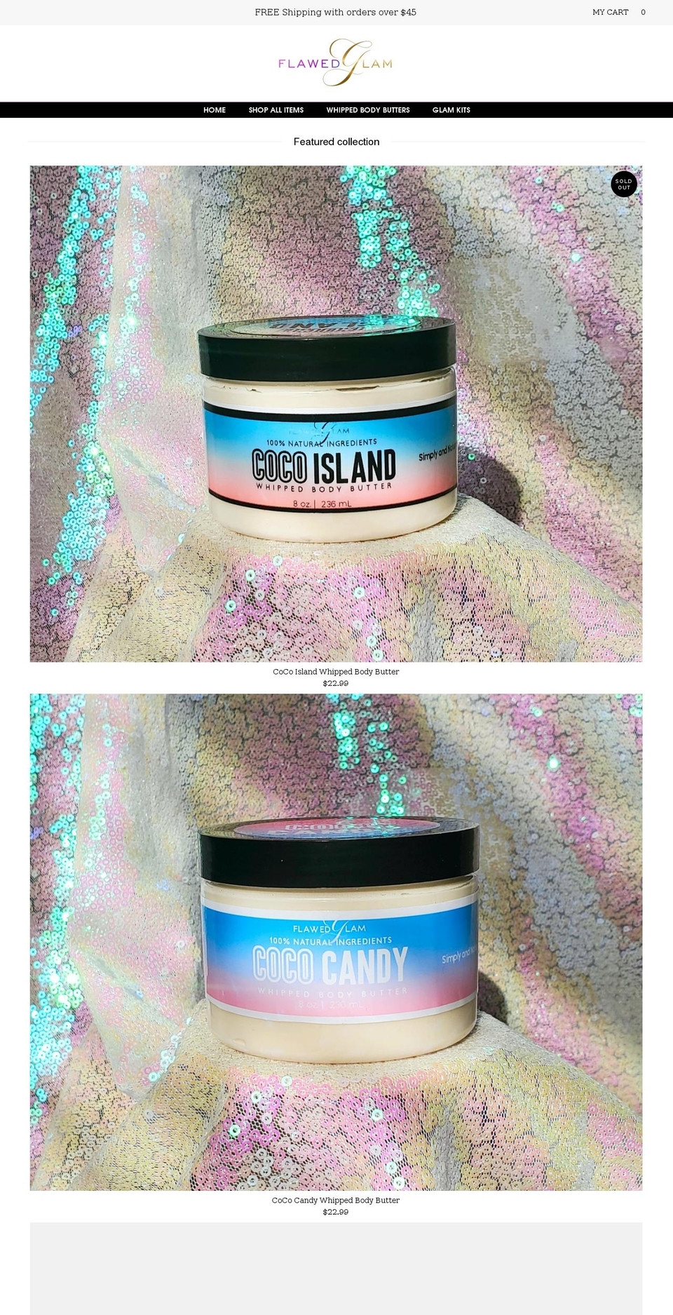flawedglam.com shopify website screenshot