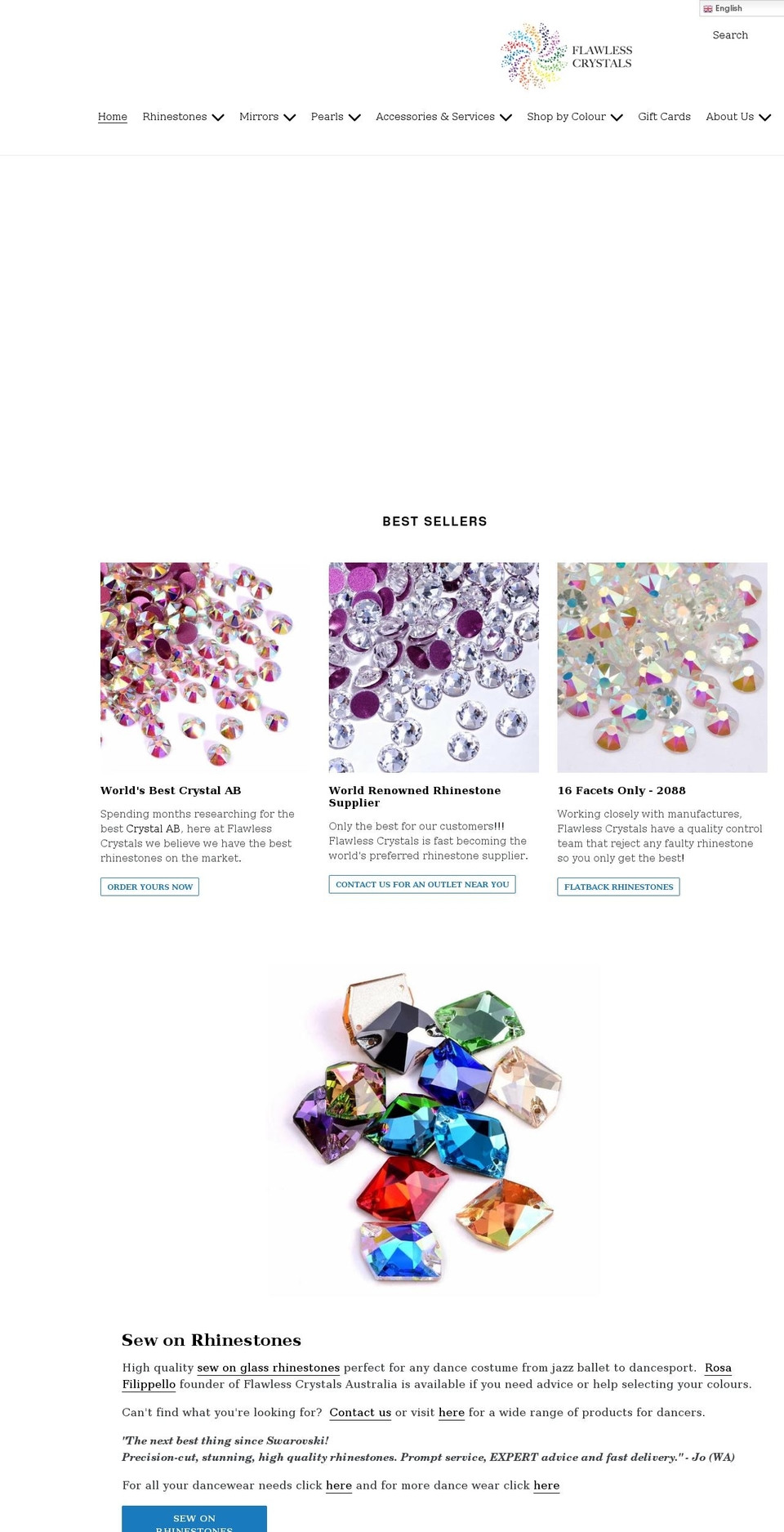 flawlesscrystals.net shopify website screenshot