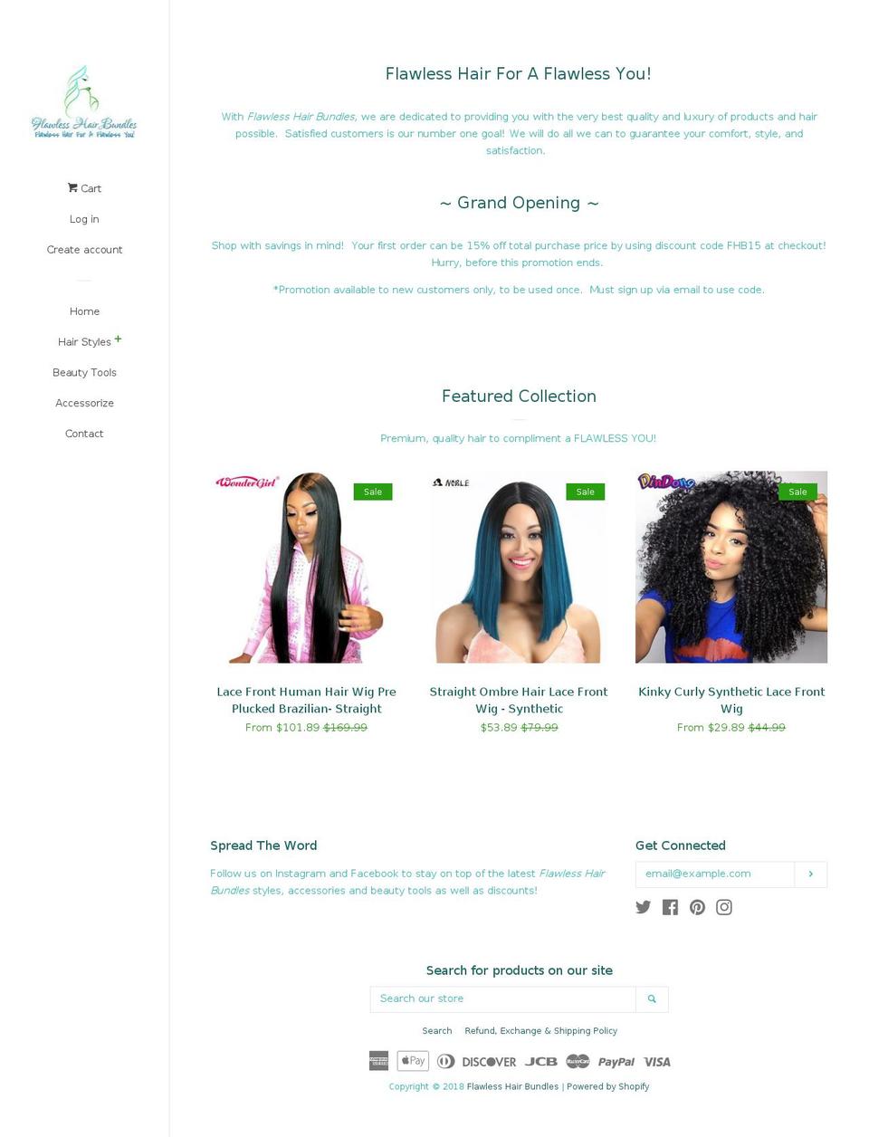 flawlesshairbundles.com — Shopify storefront screenshot