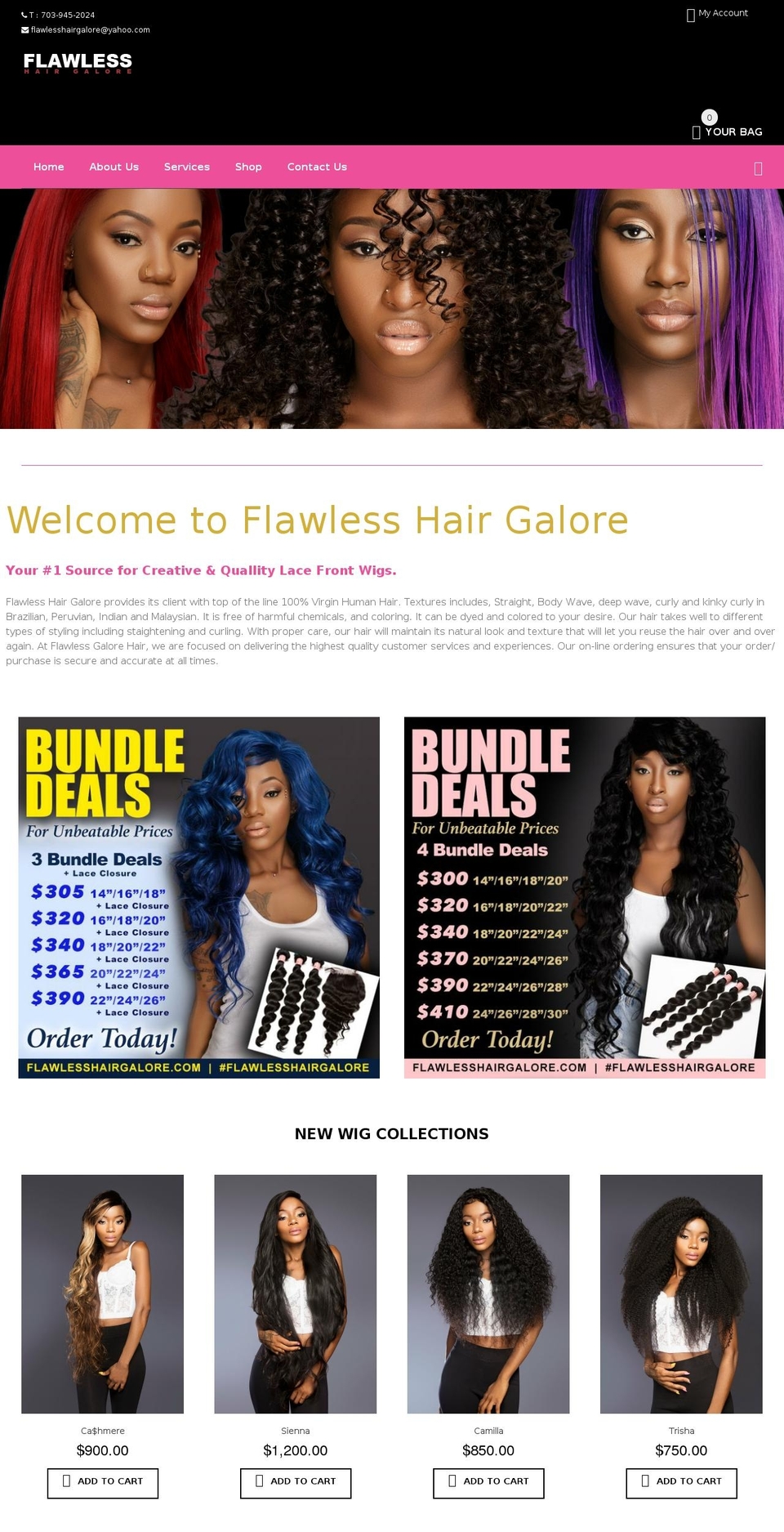 flawlesshairgalore.com shopify website screenshot