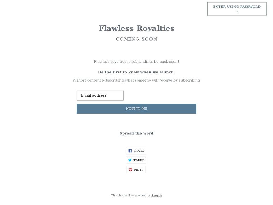 flawlessroyalties.com shopify website screenshot