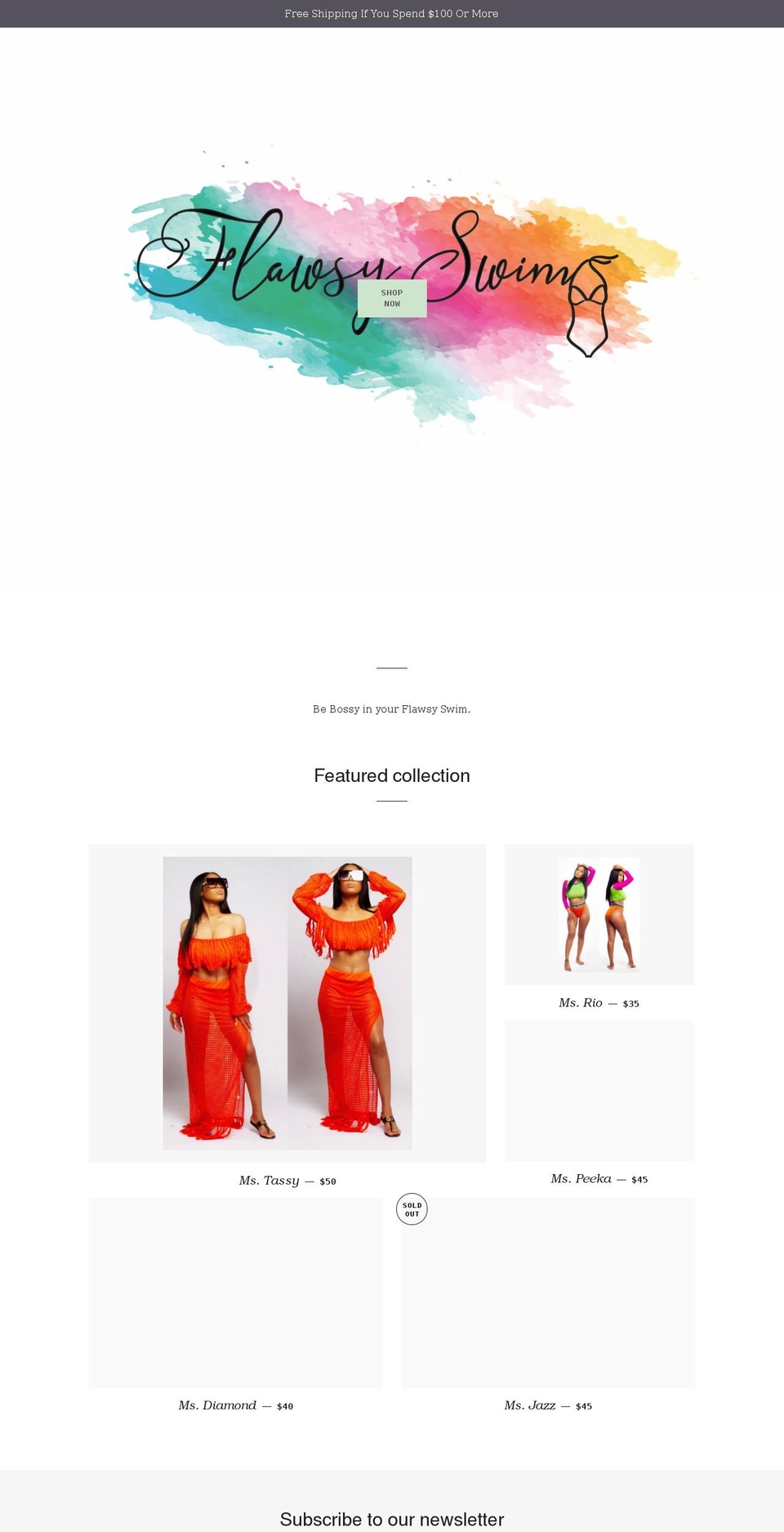 flawsyswim.com shopify website screenshot