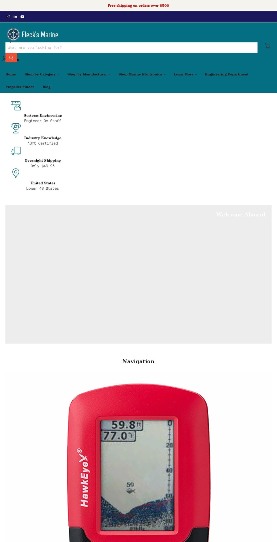 flecksmarine.com shopify website screenshot