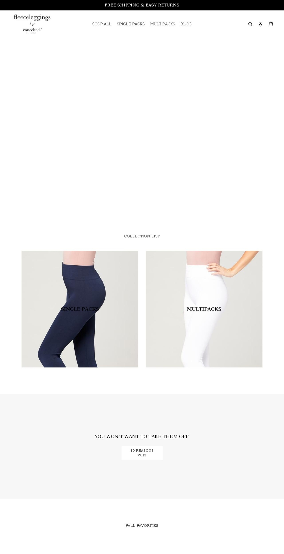 fleeceleggings.com — Shopify storefront screenshot