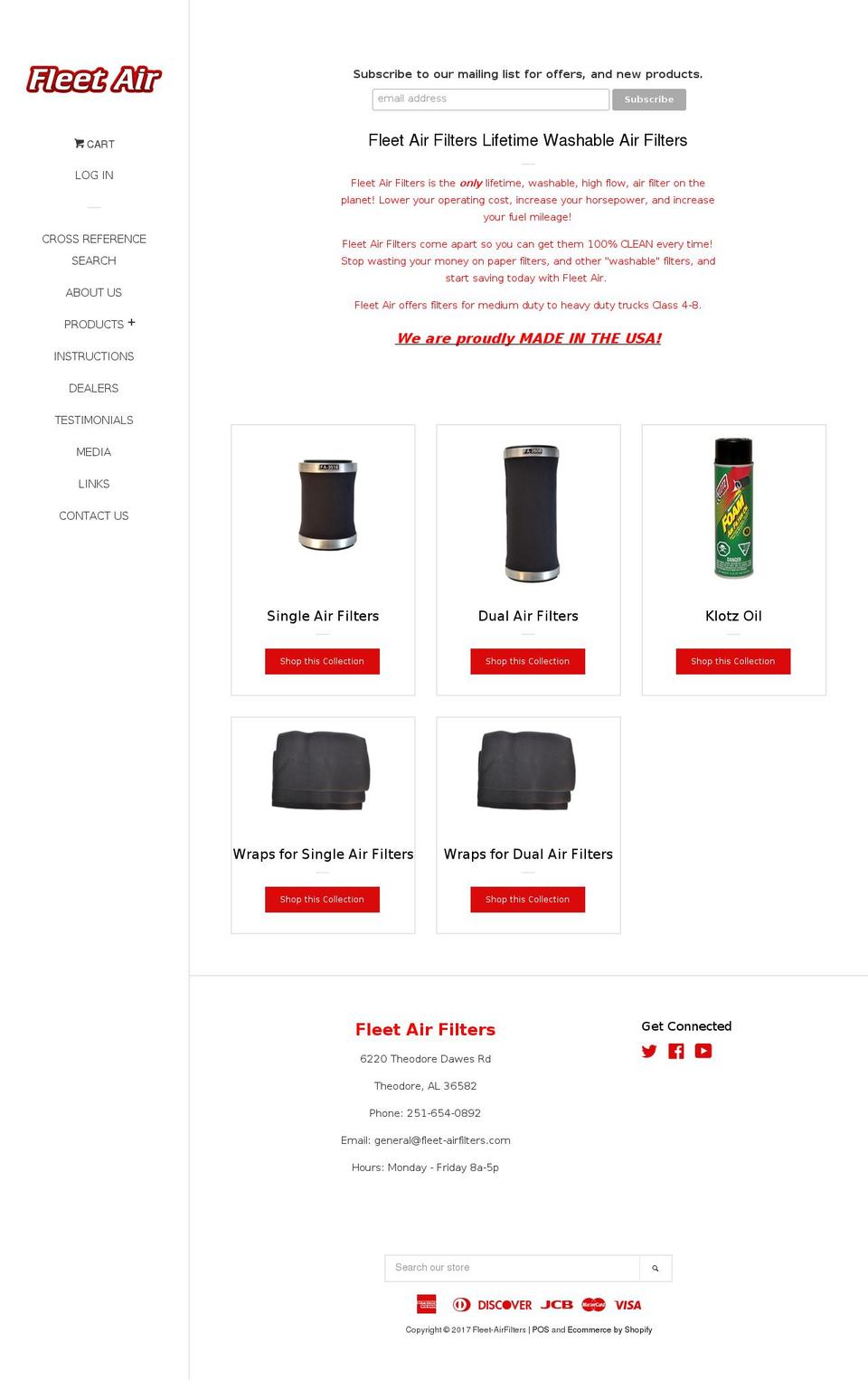 fleet-airfilters.com shopify website screenshot