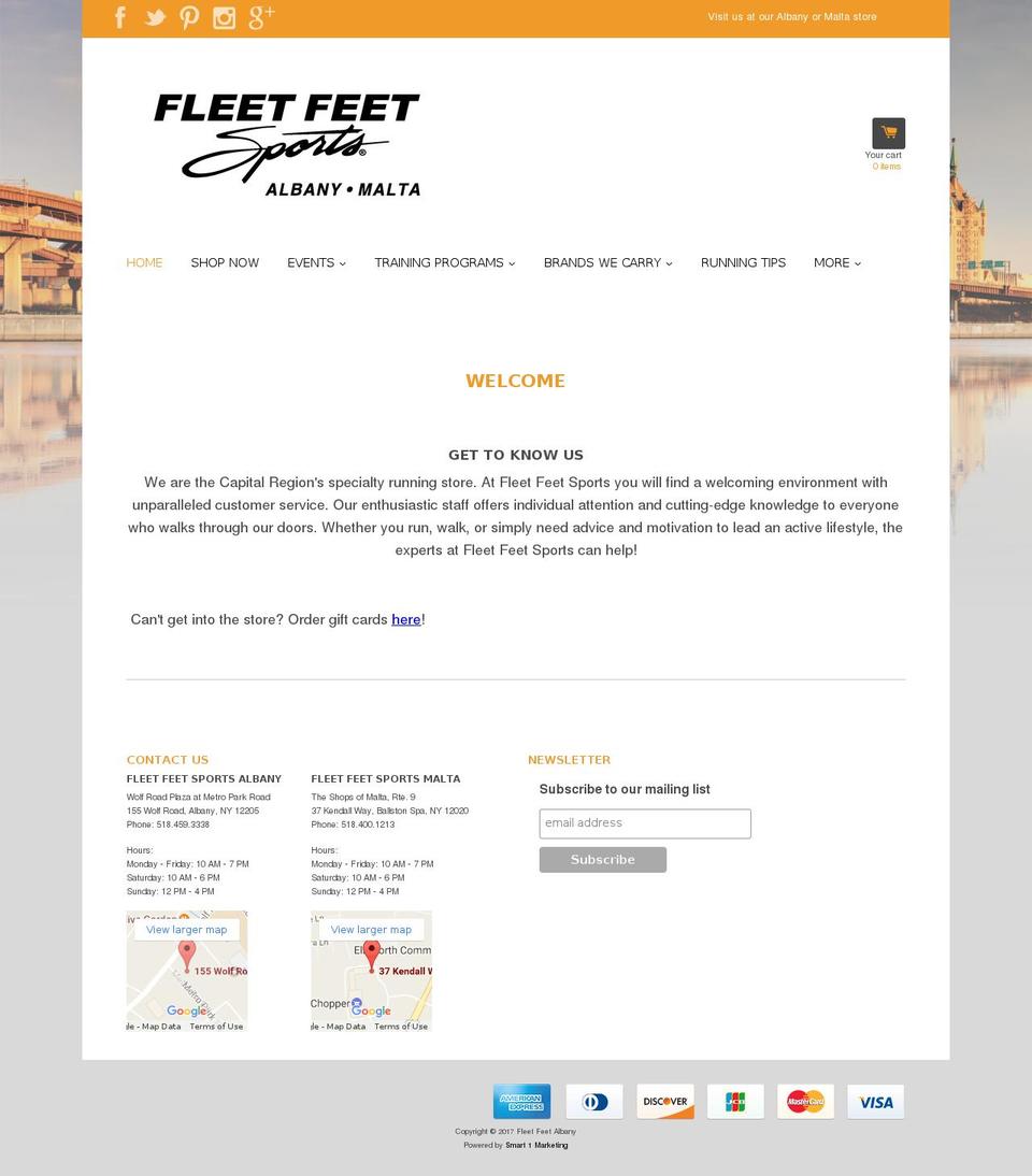 fleetfeetadirondack.com shopify website screenshot