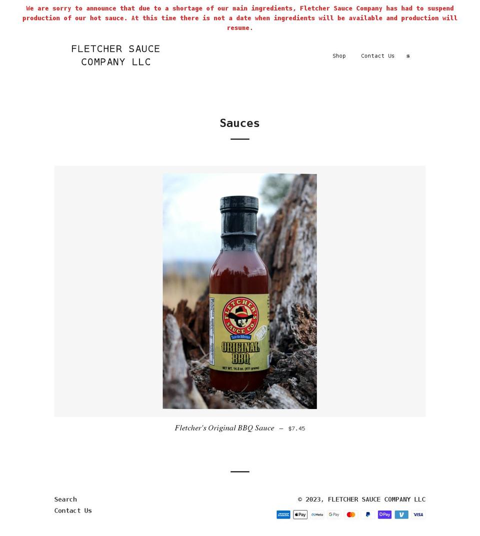 fletcherssaucecompany.com shopify website screenshot