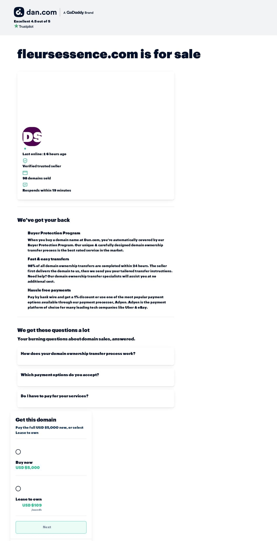 fleursessence.com — Shopify storefront screenshot
