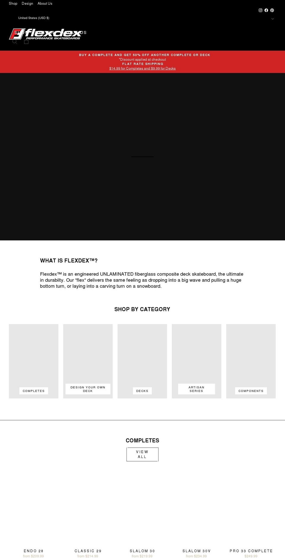 flexdexskateboards.com shopify website screenshot