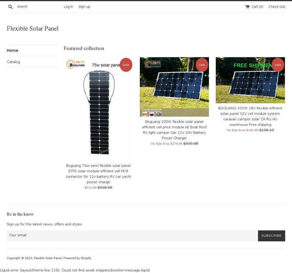 flexible-solar-panel.myshopify.com shopify website screenshot