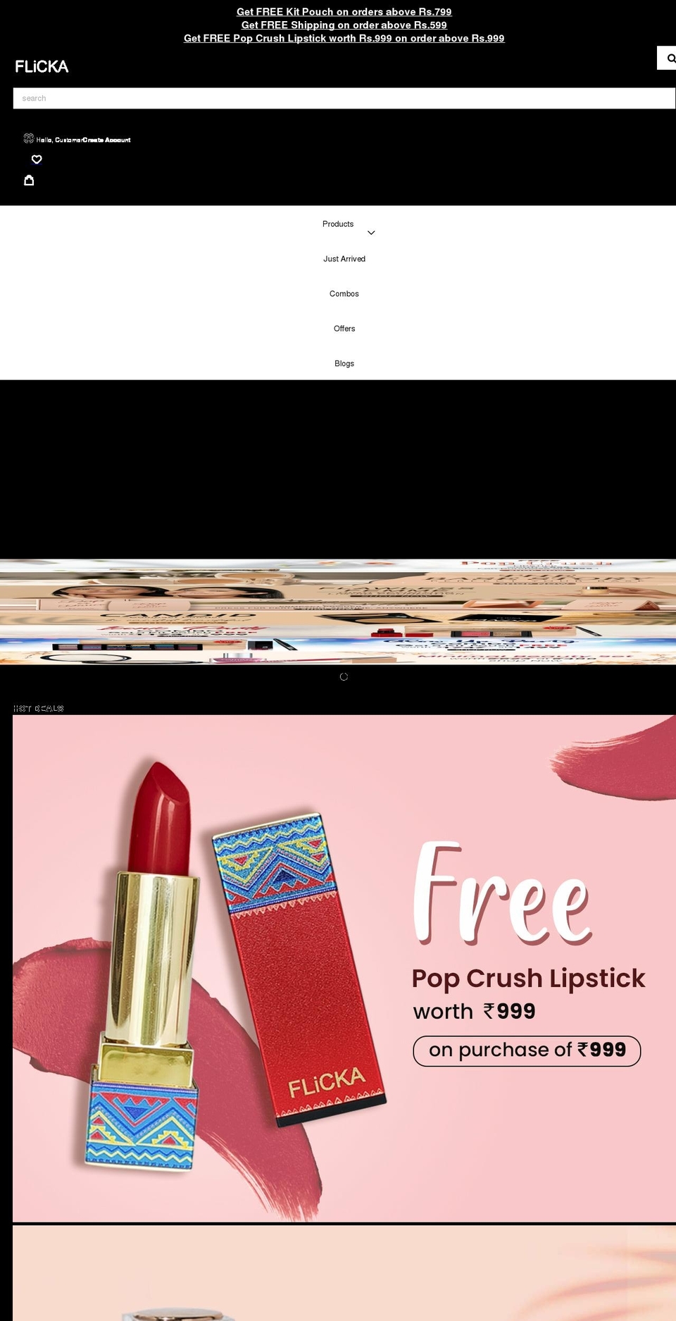 flickacosmetics.com shopify website screenshot