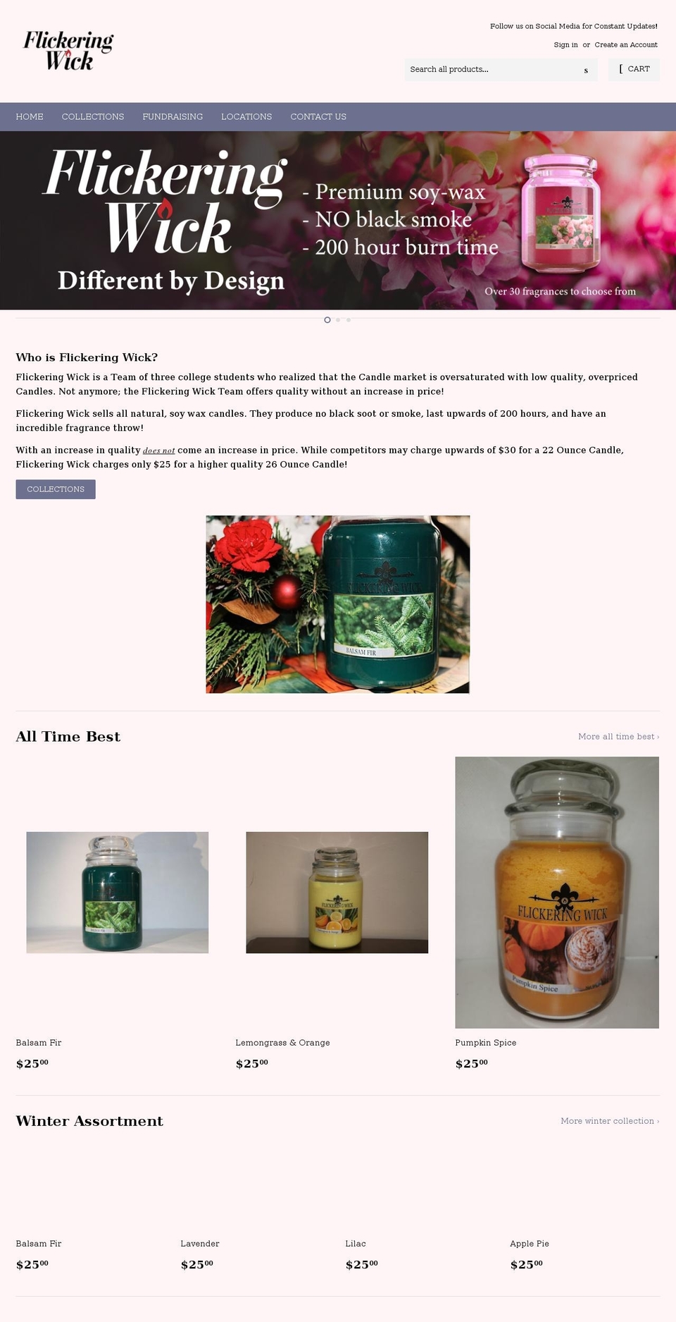 flickering-wick.com shopify website screenshot