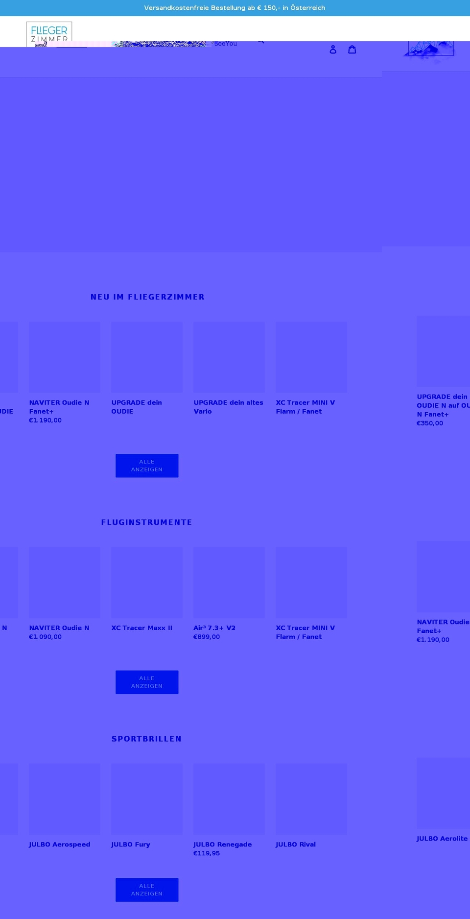 fliegerzimmer.at shopify website screenshot