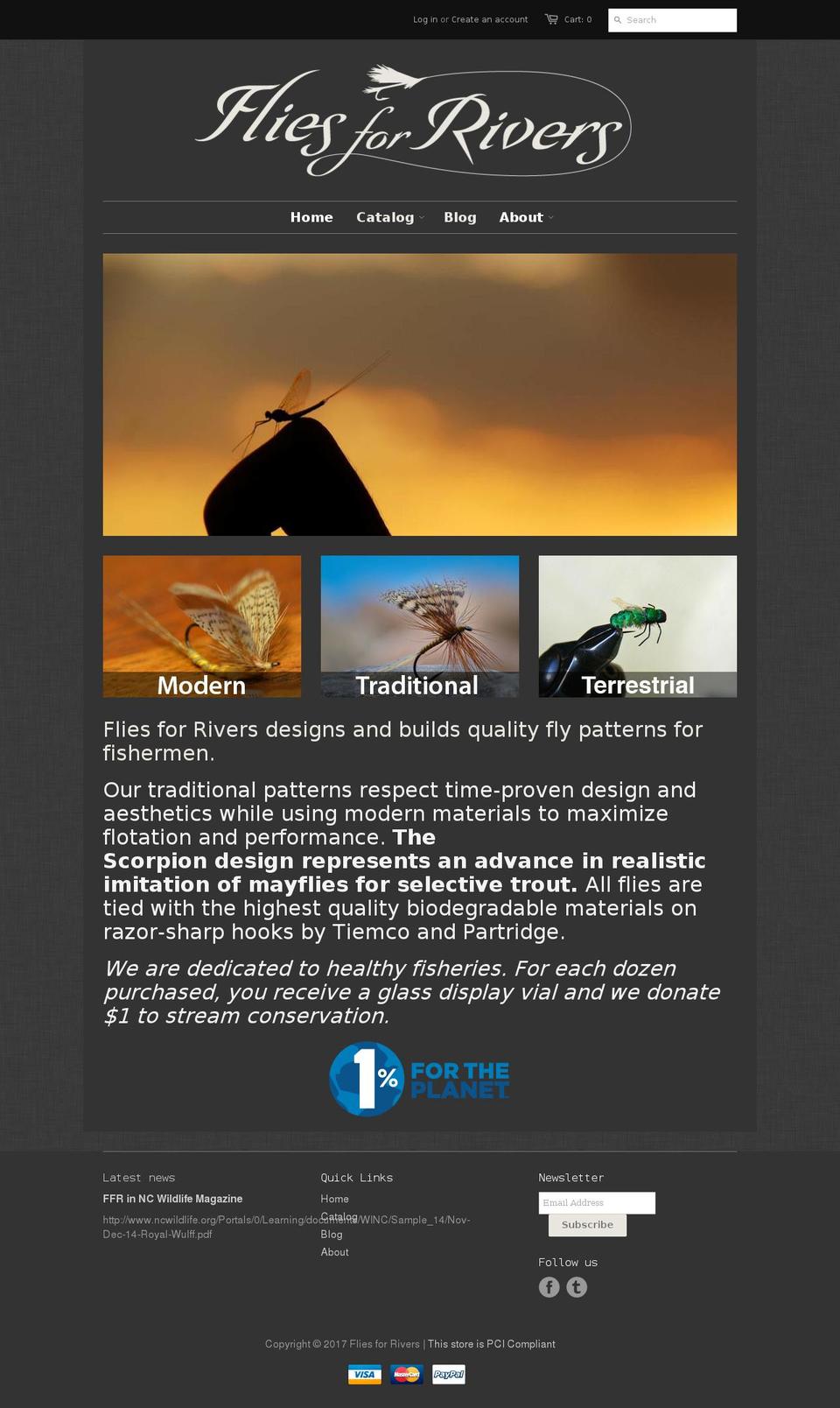 fliesforrivers.com shopify website screenshot