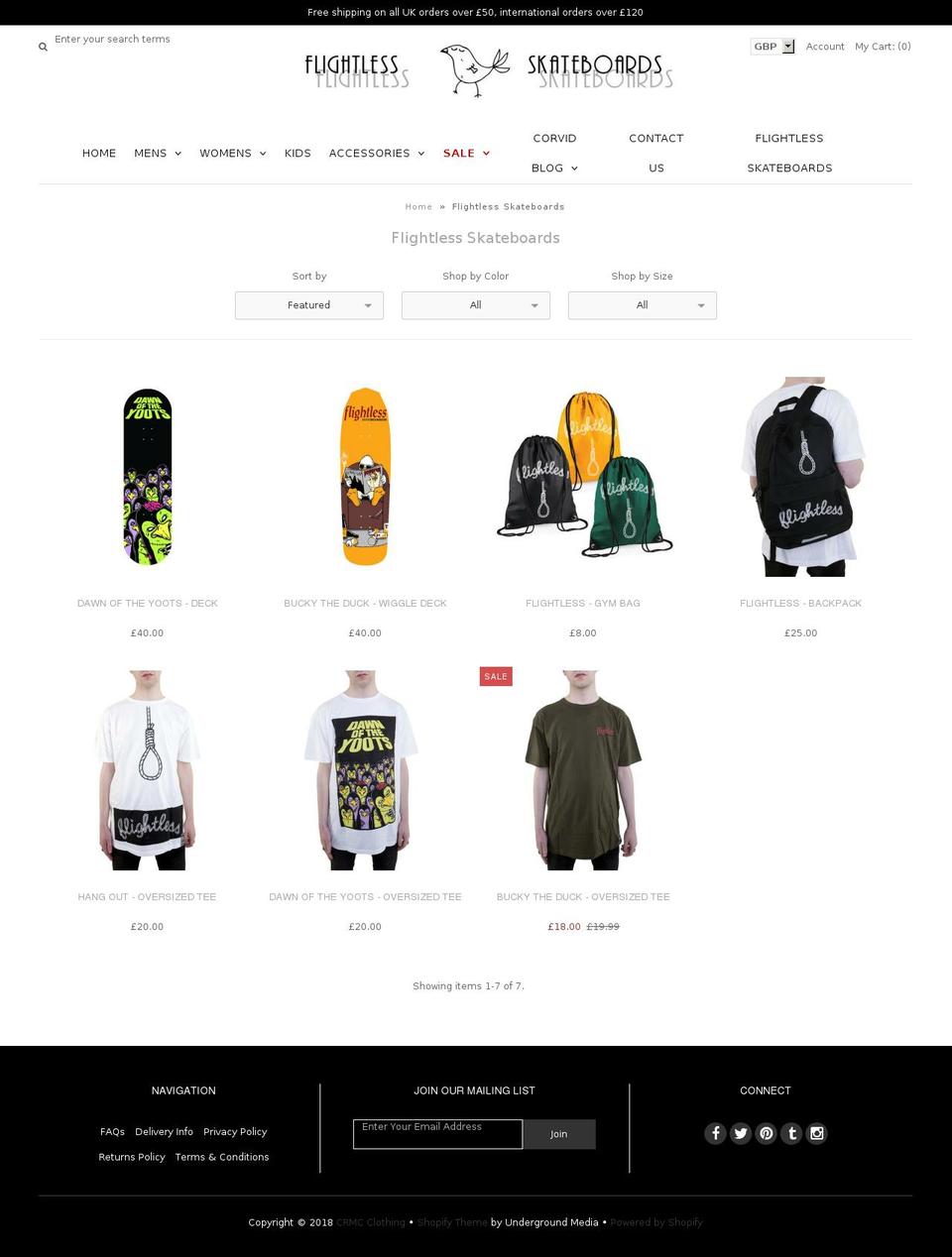 flightlessskateboards.com — Shopify storefront screenshot