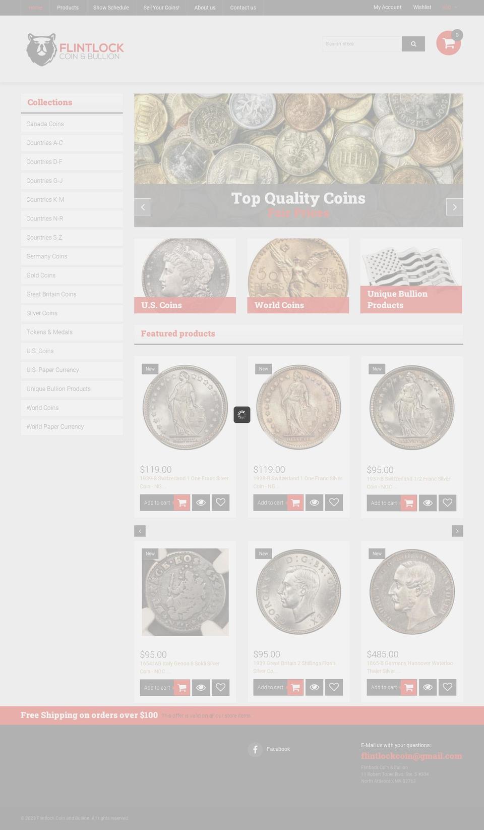 flintlockcoin.com shopify website screenshot