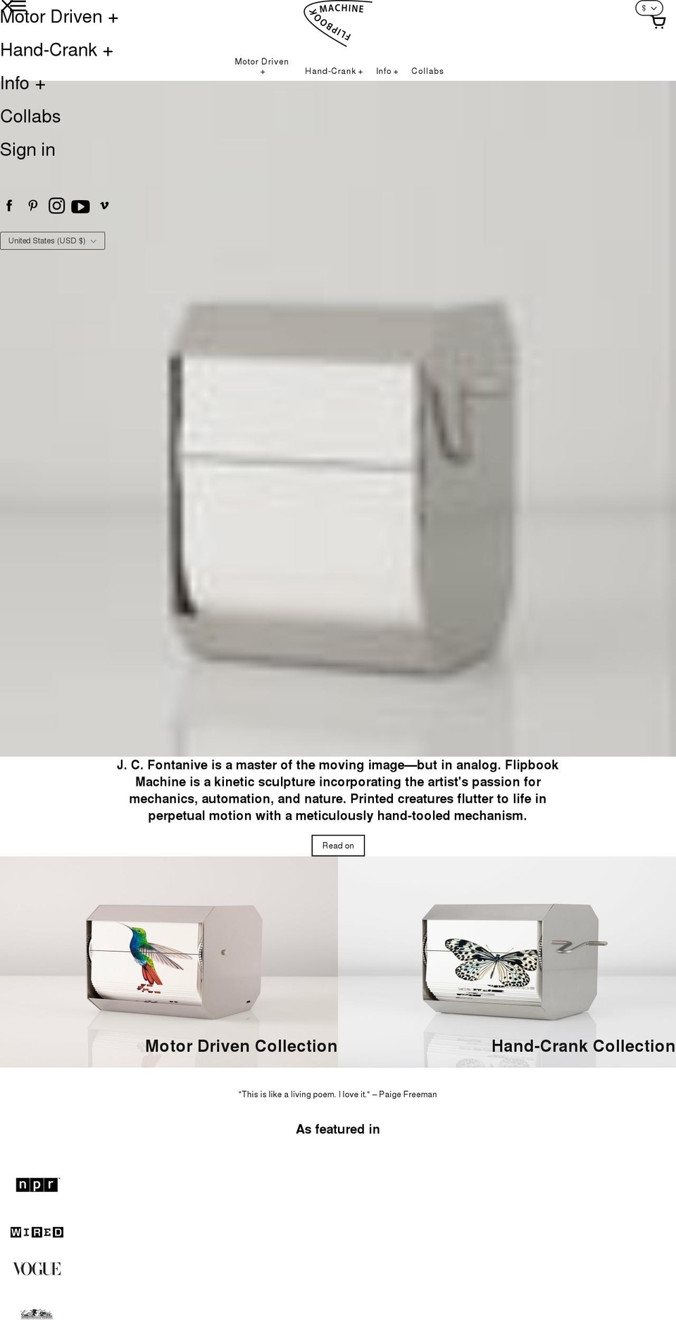 flipbookmachine.com shopify website screenshot