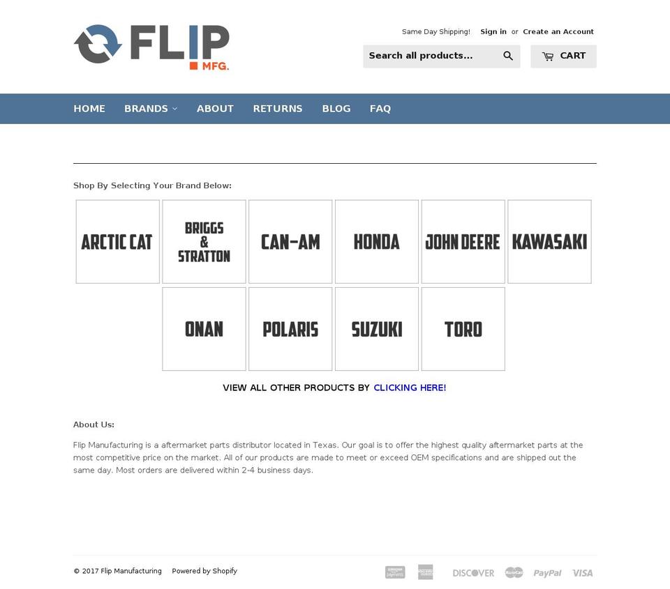 flipmanufacturing.net shopify website screenshot