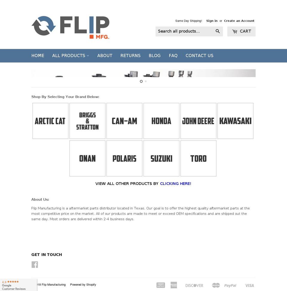 flipmanufacturing.org shopify website screenshot