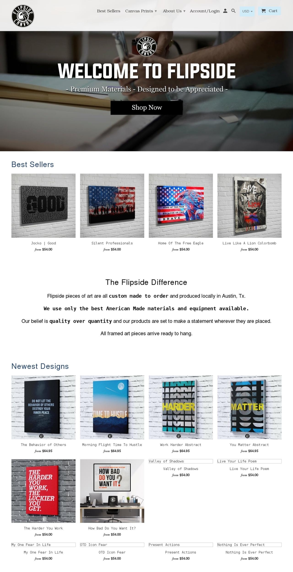 flipsidecanvas.com — Shopify storefront screenshot