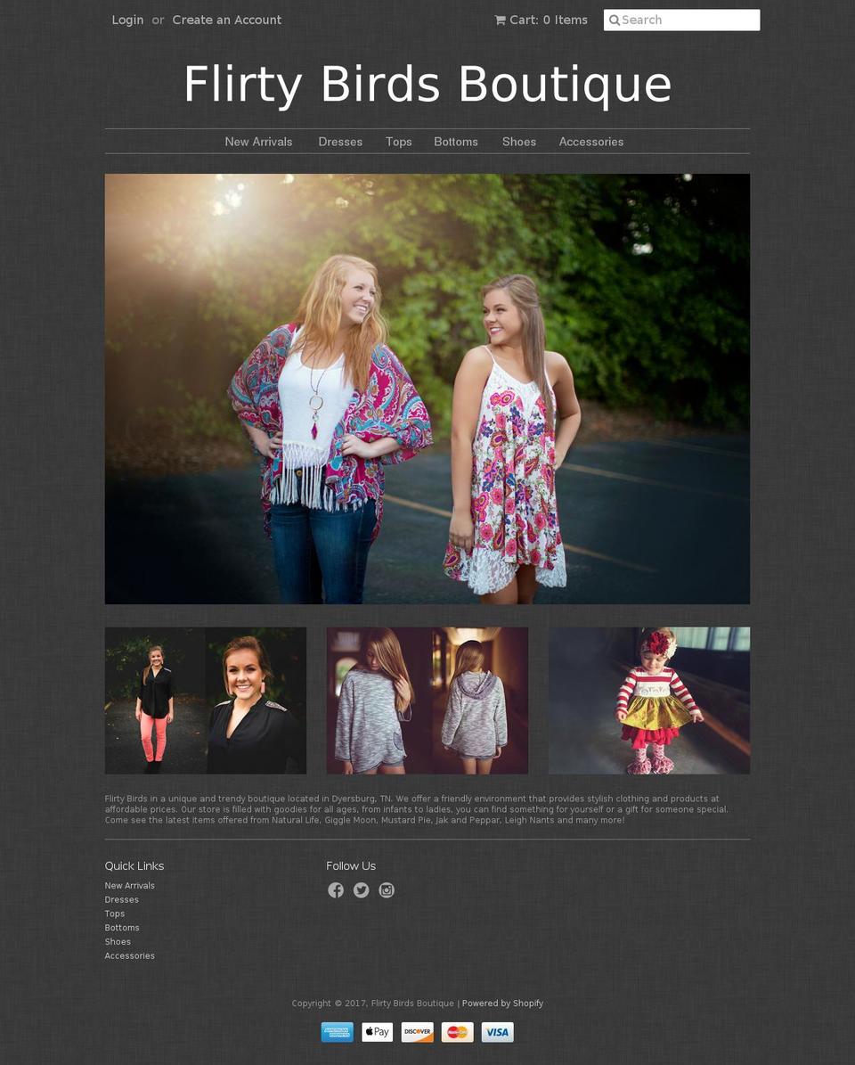 flirtybirdsboutique.com shopify website screenshot