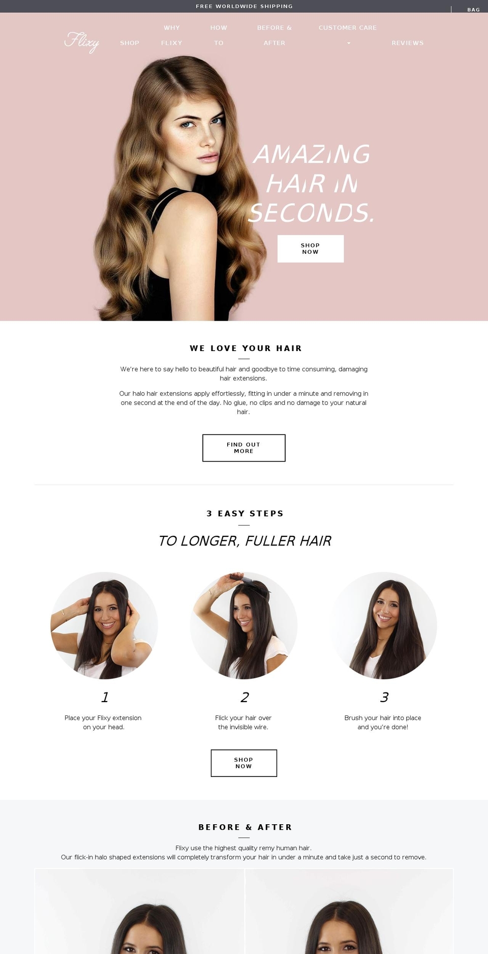 flixyhair.com shopify website screenshot