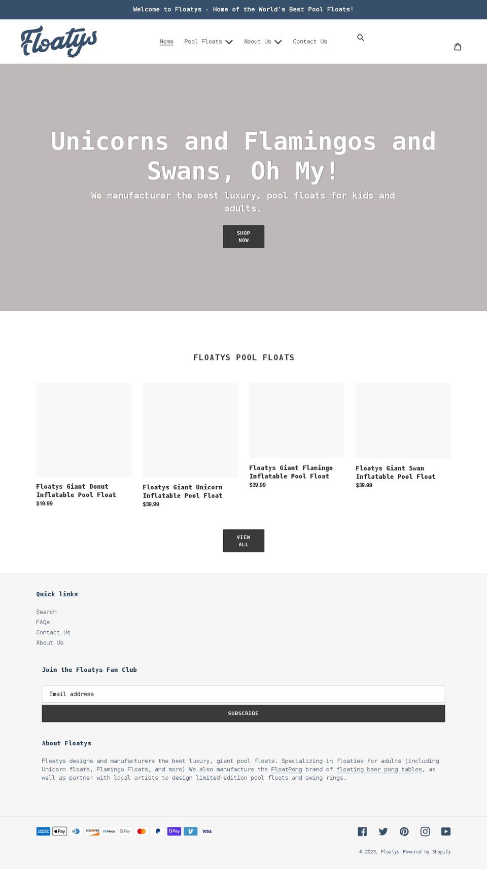 floatys.com shopify website screenshot