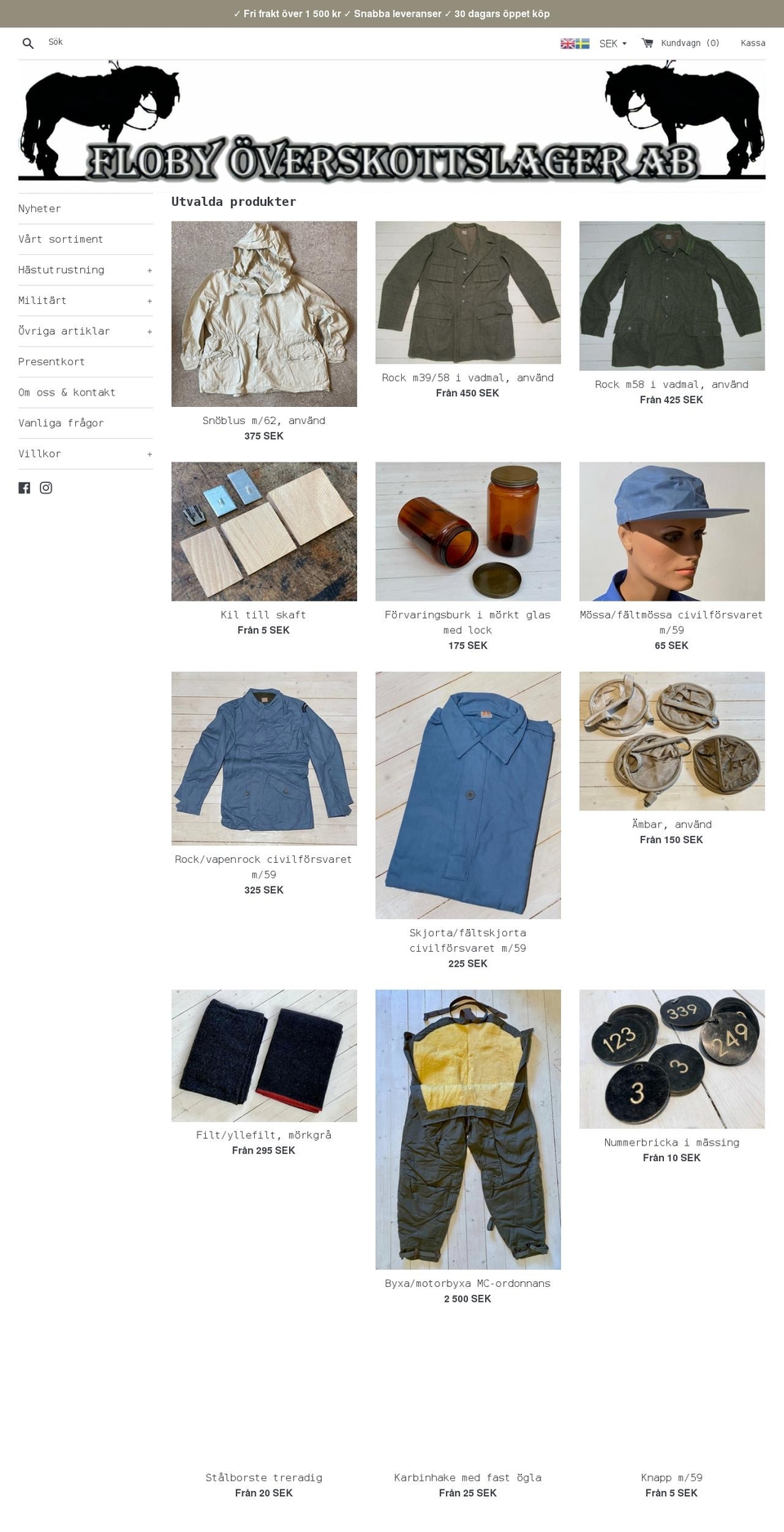 flobyoverskottslager.se shopify website screenshot