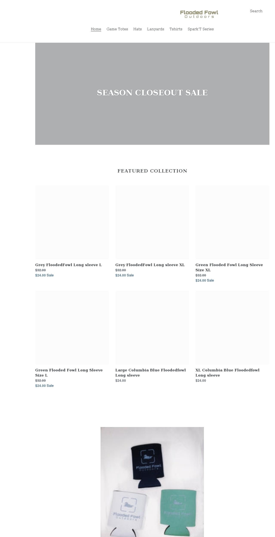 floodedfowloutdoors.org shopify website screenshot