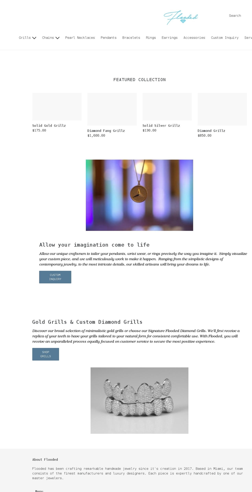 floodedjewelers.com shopify website screenshot
